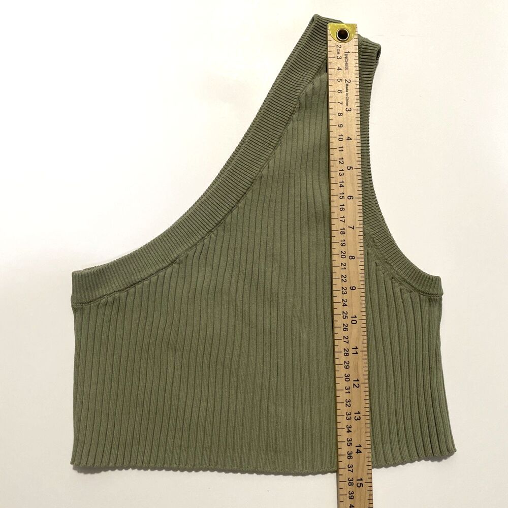 Zara Women's Ribbed One Shoulder Crop Tank Green Size Small Stretch Festival - Picture 6 of 8